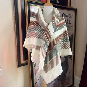 Macchia di Ruggine: Cream, Brown, Green, Adobe Geometric Square Fringe Scarf